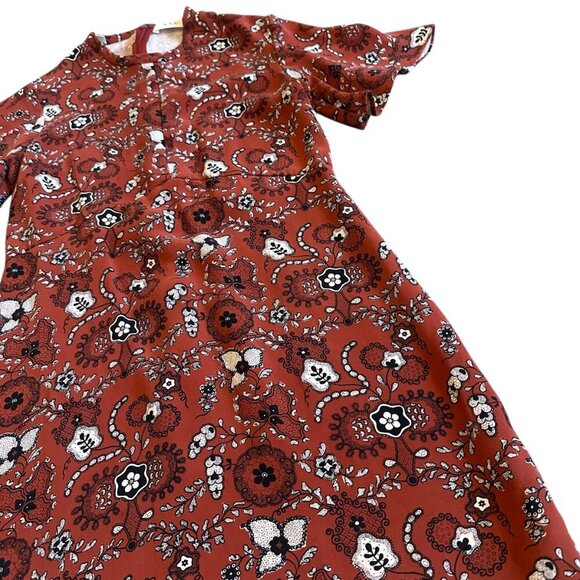 A.L.C. Spencer 100% Silk Floral Print Mini Dress Short Sleeve High Neck Size 4 - Picture 6 of 14